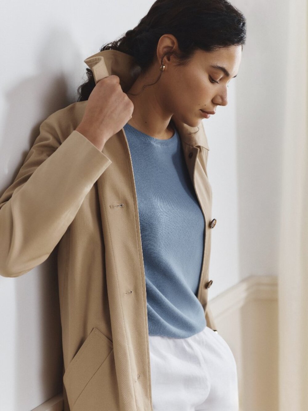 Cotton Cashmere Dolman Sweater in Blue